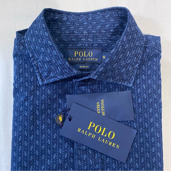 Polo Ralph Lauren men's slim fit blue indigo button-up shirt, S - Picture 3 of 11